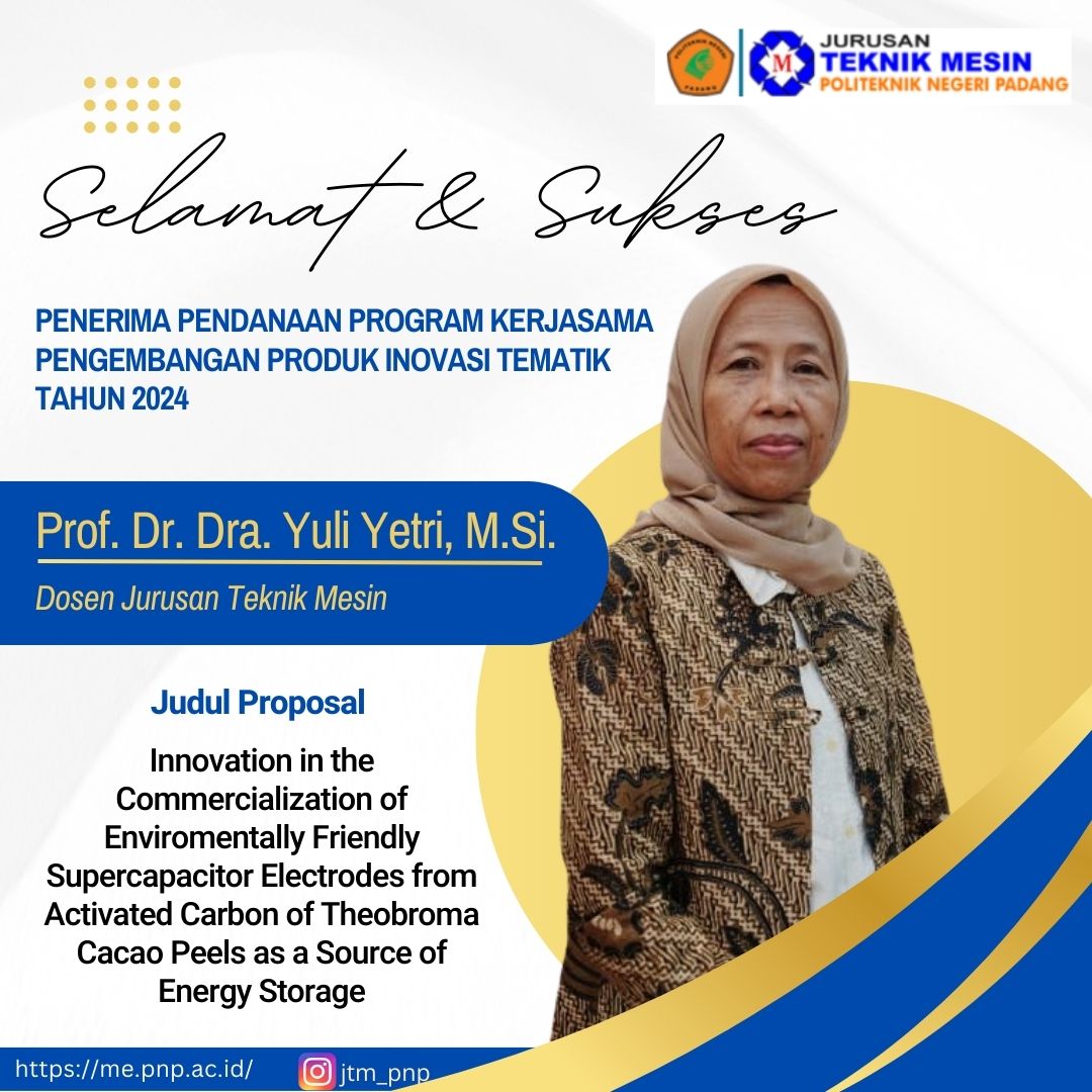 Selamat Prof. Dr. Dra. Yuli Yetri, M.Si. Lolos Program Kerjasama Pengembangan Produk Inovasi Tematik Tahun 2024